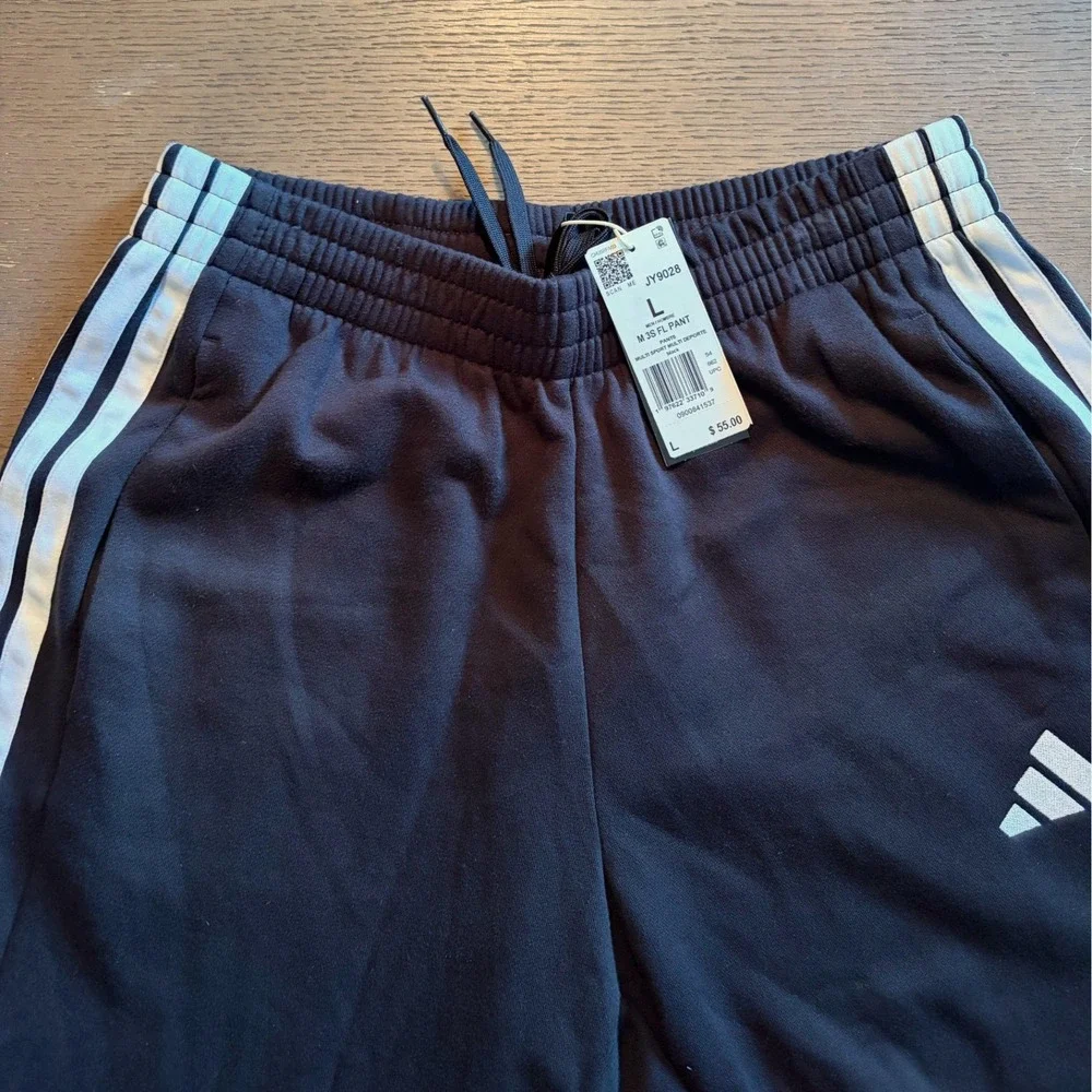 Adidas Mens 3-Stripes Fleece Pants Black White Track Joggers JY9022 L